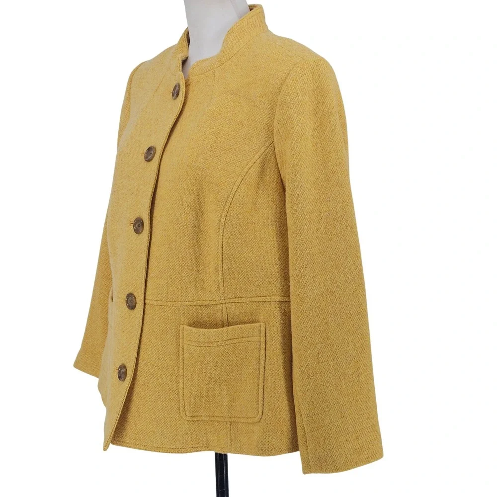 Talbots Wool Blend Jacket 14WP Yellow Band Collar Academia Preppy Classic Office